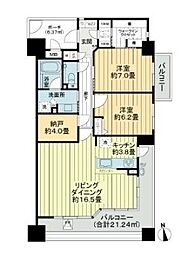 サーパスシティ三枚橋 15階2SLDKの間取り