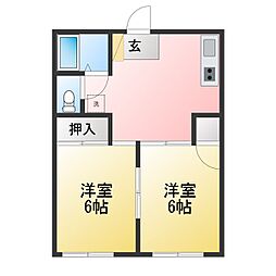 シティハイツやまみちA棟 2DKの間取図画像