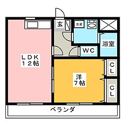 サンセールエスト 1LDKの間取図画像