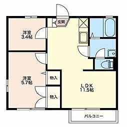 ルミエールタムラB 2LDKの間取図画像