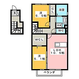 フレスコA 2LDKの間取図画像