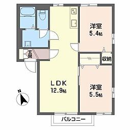 クレール西添A 2LDKの間取図画像