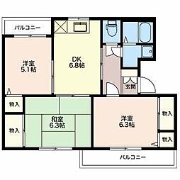 グランメール千本B 3DKの間取図画像