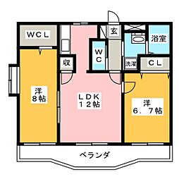 エルカーサヌマヅ 2LDKの間取図画像