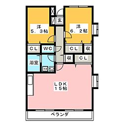 アウローラ桜堤 2LDKの間取図画像