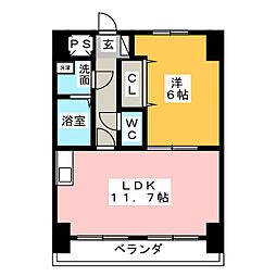 モアナコート 1LDKの間取図画像