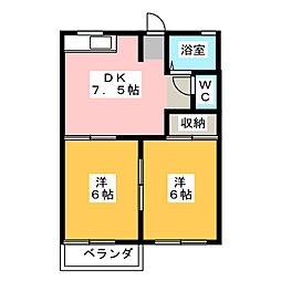 ジュネスHARAA 2DKの間取図画像
