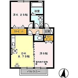 ヴィラージュ 2DKの間取図画像