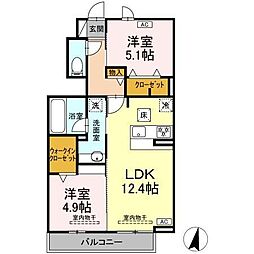 藤枝市高岡1丁目アパート 2LDKの間取図画像