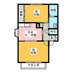 サンパティークA 2DKの間取図画像