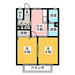 ボランチ1 2DKの間取図画像