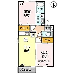 サンシャイン堀江2 2LDKの間取図画像