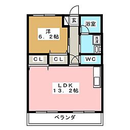 ガーデン藤岡 1LDKの間取図画像