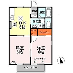 プレミール御子ケ谷B 2DKの間取図画像