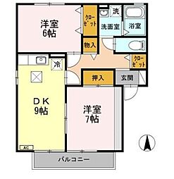 セジュールくれ竹A 2DKの間取図画像