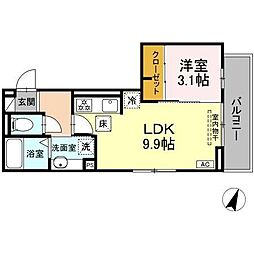 藤枝市駅前3丁目アパート 1LDKの間取図画像
