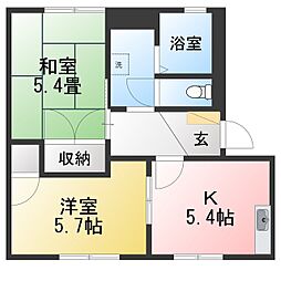 コーポ花水木A 2Kの間取図画像