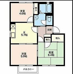 サンフラワー 2階3DKの間取り
