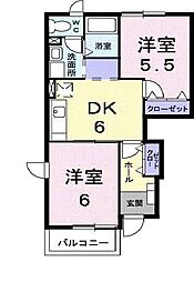 ウォーターフィールドD 2DKの間取図画像