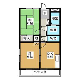 エイトヒル壱番館 2DKの間取図画像