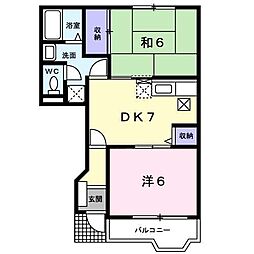 グレイスフルハイムヤマモト 2DKの間取図画像