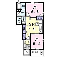 プリティーハウス1 2DKの間取図画像