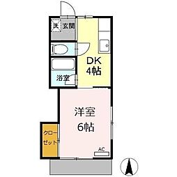 シュロスA 1DKの間取図画像