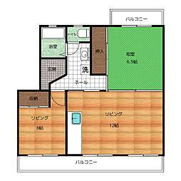 中里ハイツ1 2LDKの間取図画像