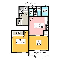 カルムヴィラエスト 2DKの間取図画像