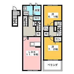 シックラベール 2LDKの間取図画像