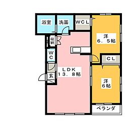 プランドール富士B 2LDKの間取図画像