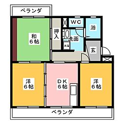 ロゼハイツ丘 3DKの間取図画像