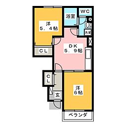 サンライズ松野 2DKの間取図画像