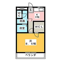 スカイヒルズ2 1Kの間取図画像