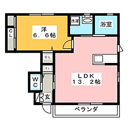 グリシーヌ2A 1LDKの間取図画像
