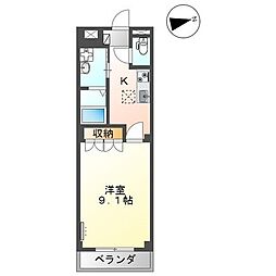 ボナールB棟 1Kの間取図画像