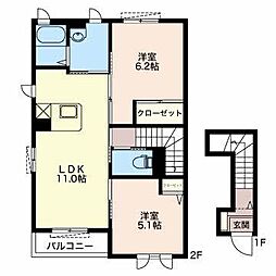 スカイハイツA 2LDKの間取図画像