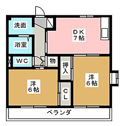 S・S・若宮 2DKの間取図画像