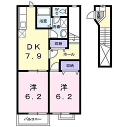 メイプルリーフ1 2DKの間取図画像