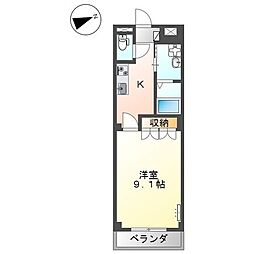 ボナールB棟 1Kの間取図画像