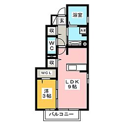フローラ2三園 1LDKの間取図画像