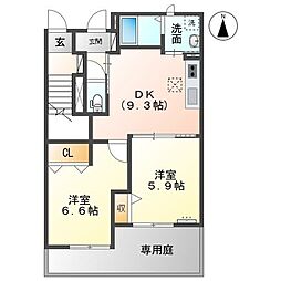 アップウエスト 2DKの間取図画像