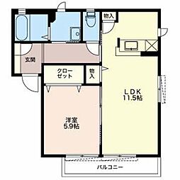 ビューテラス弐番館B 1LDKの間取図画像