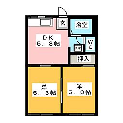 メゾン峰石B 2DKの間取図画像
