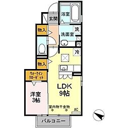 フローラ2三園 1LDKの間取図画像