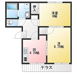 サンハイツ五味B 2DKの間取図画像