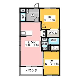 プレシャス2 2LDKの間取図画像