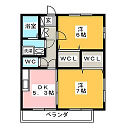 ハピネススズキ2 2DKの間取図画像