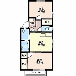 ボナール上島A 2DKの間取図画像