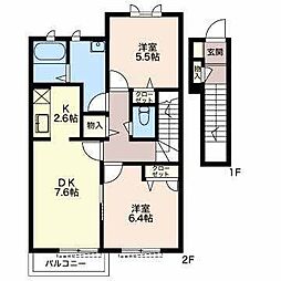 ゴールドヒルA 2LDKの間取図画像